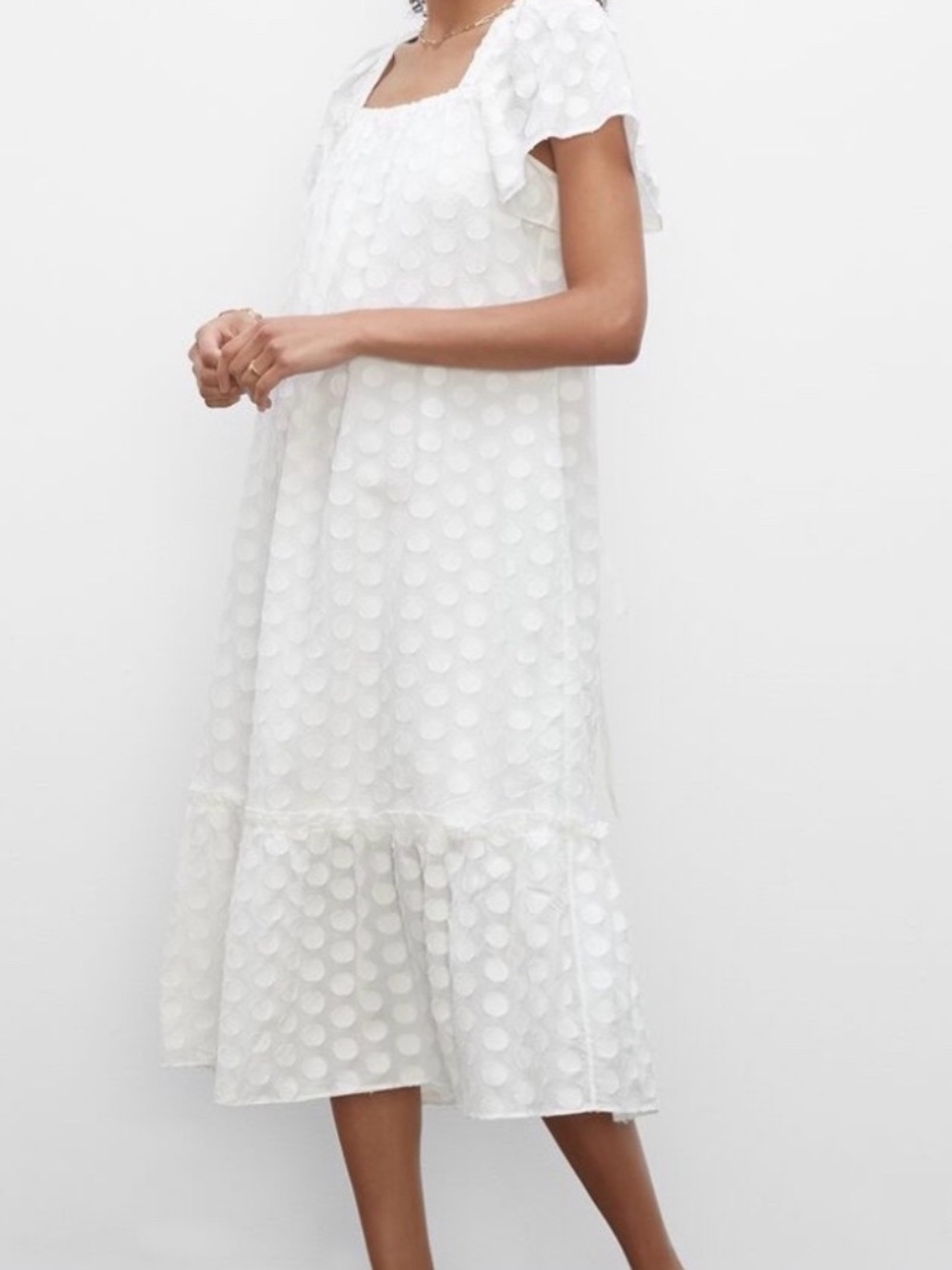 Club Monaco Flutter Sleeve Beach Dress White Polka Dot Sz 6